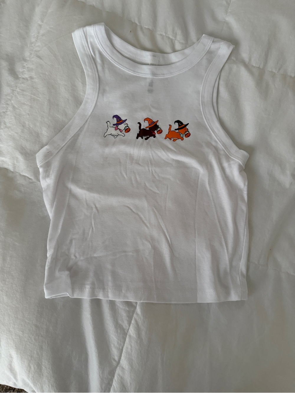 Woman’s White Tank Top with Halloween Aristocats Disney World (Small)